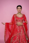Classic Red Silk Designer Bridal Lehenga with Zarkan, Cutdana and Pearl Handwork