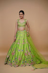 sangeet lehenga design in fluroscent green colour