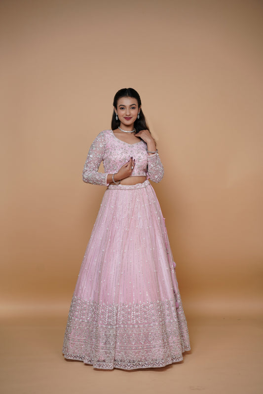 hand work pink lenega with elegant design best suited for reception.