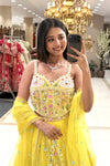 Yellow corset lehenga blouse with pearl neckline and multicolour floral embroidery – Urban Dulhaniya Pune