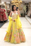 Full length yellow lehenga set with floral embroidered skirt and net dupatta – Urban Dulhaniya Pune