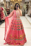 up)Multicolour Patola-inspired embroidered lehenga choli with pearl drop hem and coral net dupatta — Urban Dulhaniya Pune