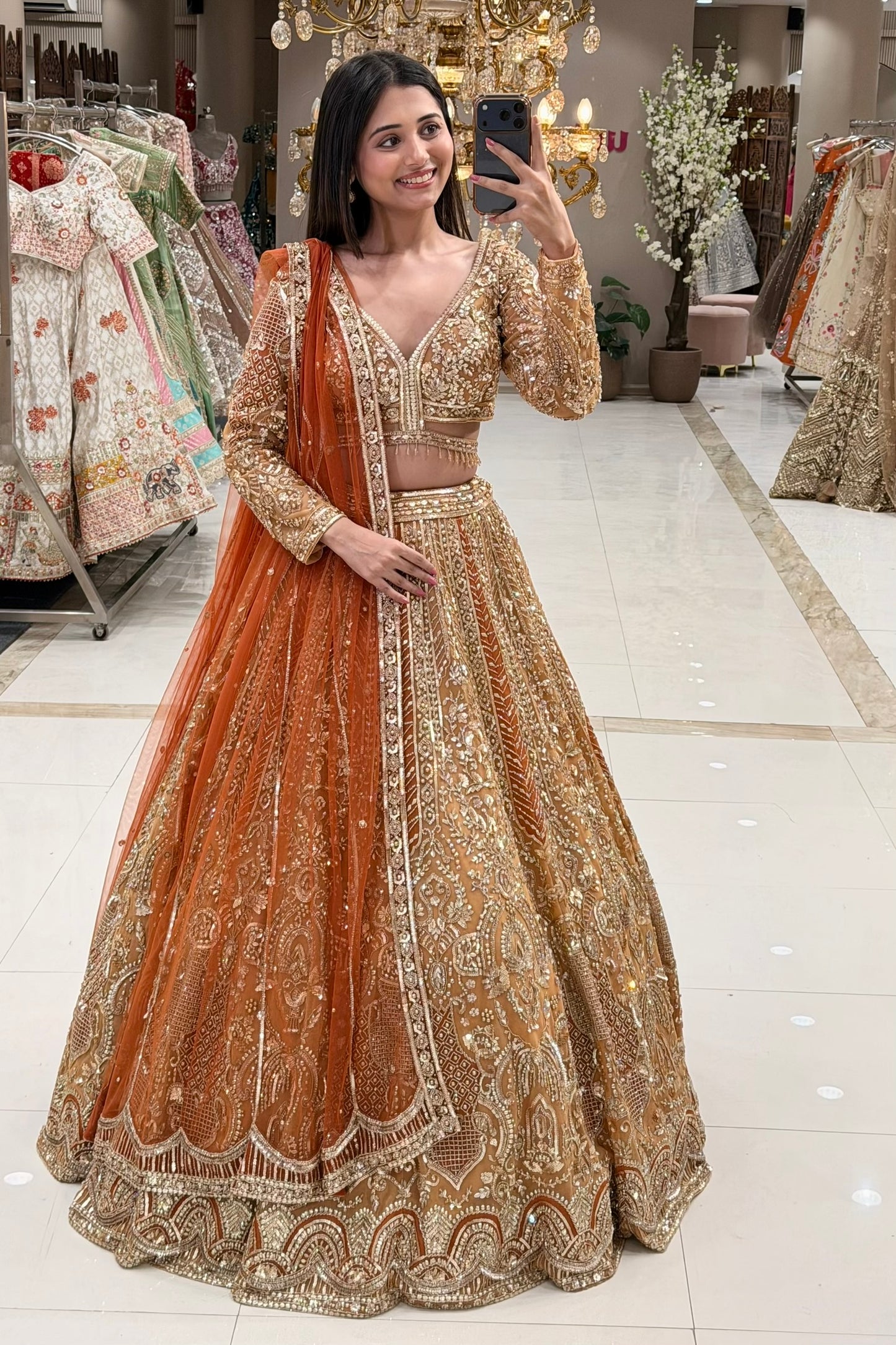 Deep V zardozi bridal blouse with crystal tassels, pearl work and embroidered waistband – Urban Dulhaniya