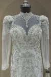 Front close-up off white net high neck embellished dress premium ethnic wear from Urban Dulhaniya