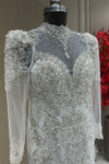 Angled view off white net sweetheart neck gown bridal & occasion saree from Urban Dulhaniya Pune