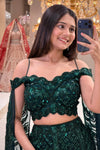 Emerald Green Heavy Sequin Mermaid Lehenga with Off-Shoulder Blouse and Cape Dupatta
