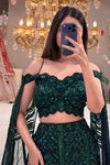 Emerald green off-shoulder sequin lehenga blouse with scallop neckline – Urban Dulhaniya Pune
