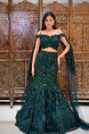 Emerald Green Heavy Sequin Mermaid Lehenga with Off-Shoulder Blouse and Cape Dupatta