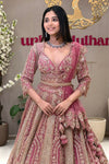 Rose pink zari lehenga with handwork blouse and gold panel skirt at Urban Dulhaniya MG Road Pune
