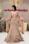 Luxury peach mermaid lehenga Pune rose gold sequin handwork blouse at Urban Dulhaniya bridal boutique