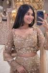 Peach bridal lehenga boutique MG Road Pune, rose gold mermaid set at Urban Dulhaniya Oswal Plaza