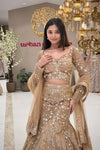 Full length champagne gold mermaid lehenga with pearl vertical embroidery – Urban Dulhaniya Pune