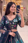 Best navy lehenga in Pune with multicolour garden embroidery – Urban Dulhaniya MG Road boutique
Navy blue reception lehenga with multicolour botanical embroidery – Urban Dulhaniya Camp Pune