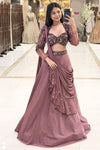 Dusty rose draped lehenga with sequin blouse, sheer sleeves and ruffled dupatta – Urban Dulhaniya Pune