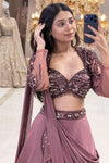 Dusty rose sheer sleeve blouse with plum sequin embroidery and sweetheart neckline – Urban Dulhaniya