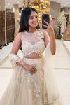 Ivory white bridal lehenga with 3D floral blouse, shimmer skirt and net dupatta – Urban Dulhaniya Pune