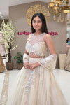 Ivory White 3D Floral Bridal Lehenga Set with Illusion Neckline Blouse and Shimmer Dupatta
