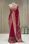 Full front view magenta zardoshi cutdana satin silk saree designer bridal wear at Urban Dulhaniya Pune