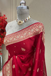 Upper body drape detail deep red zardoshi embroidered saree bridal & occasion saree from Urban Dulhaniya Pune