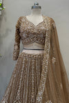 Upper body front view bronze tissue organza choli with beaded hem fringe bridal & occasion saree from Urban Dulhaniya Pune