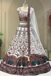  Ivory lehenga set showing peacock border hem and net dupatta drape