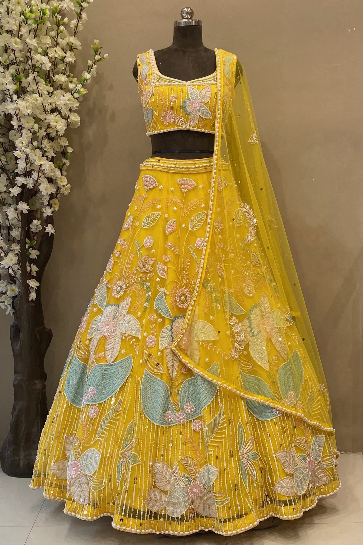 Carnival theme and Sangeet theme lehenga with colour customisation option