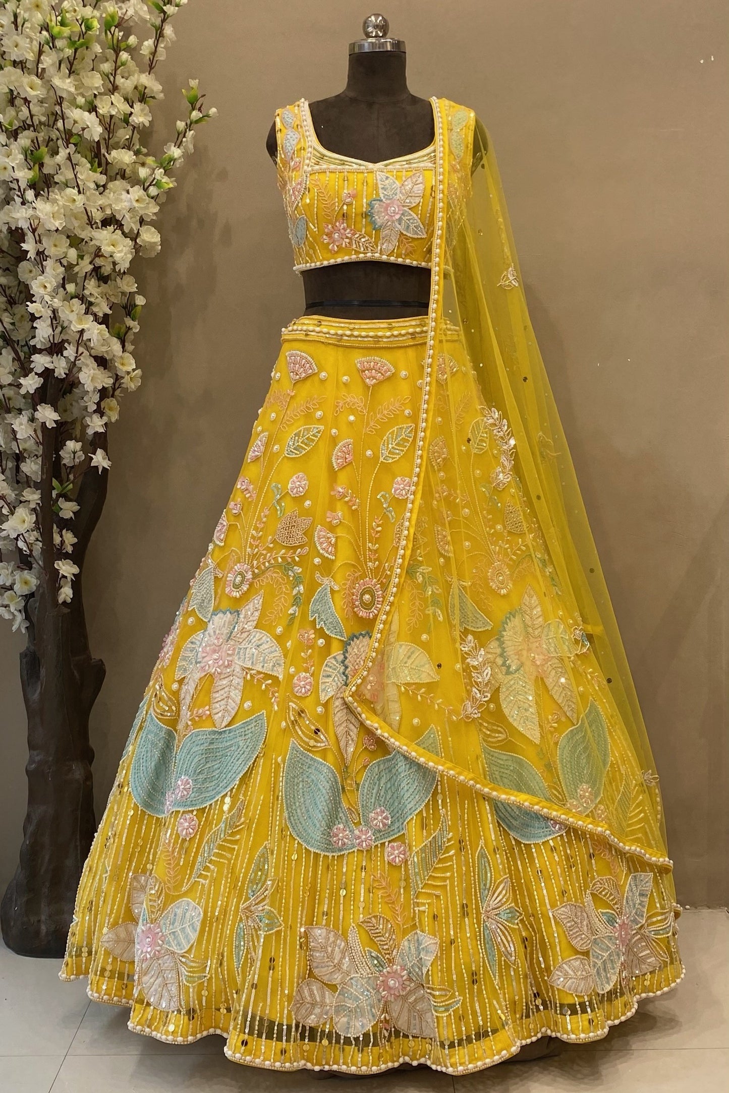 Carnival theme and Sangeet theme lehenga with colour customisation option