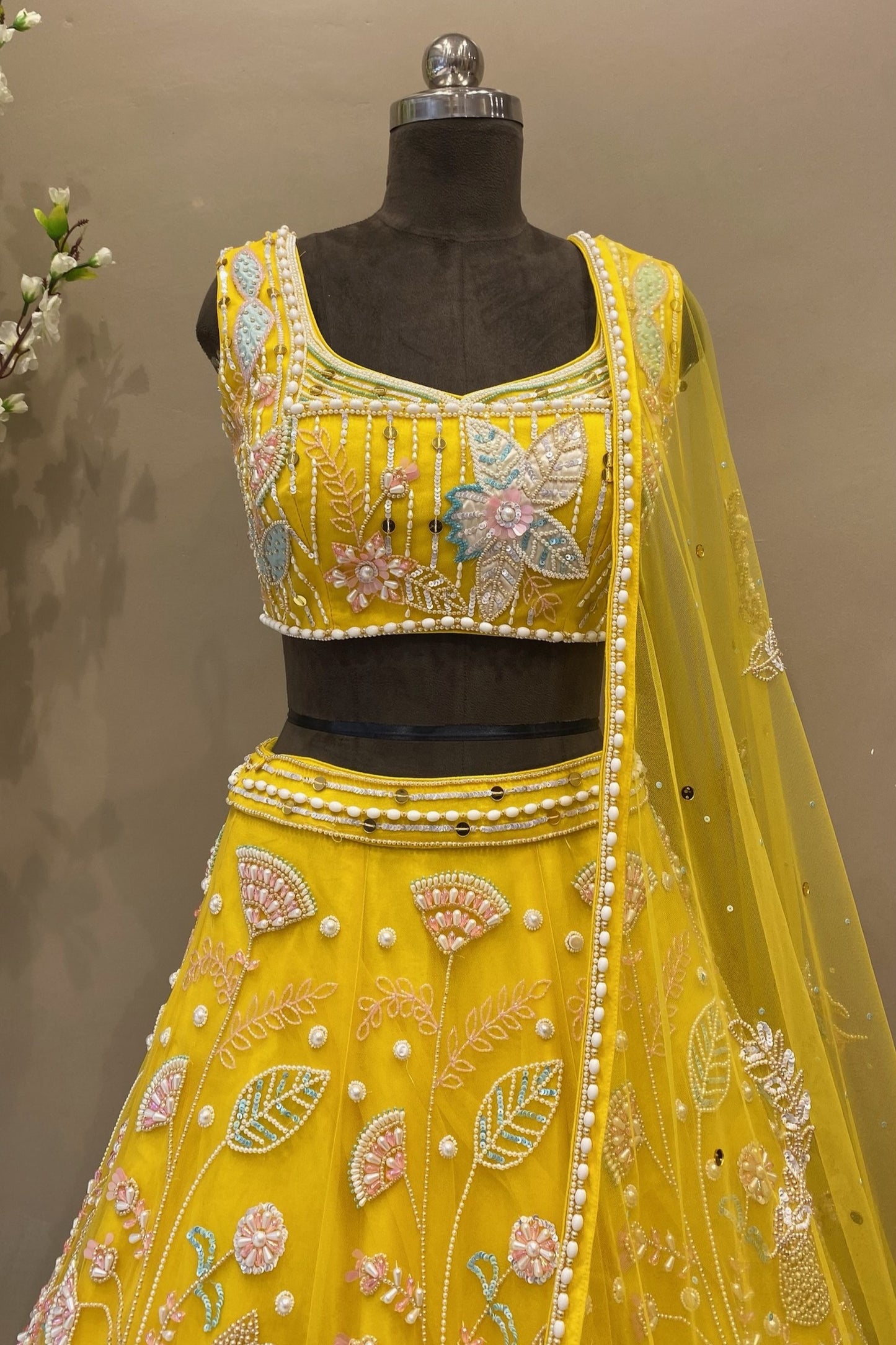 Carnival theme and Sangeet theme lehenga with colour customisation option
