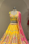 Front view of hand-worked blouse with pink dupatta