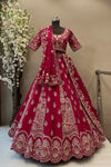 coral pink zardoshi work bridal lehenga in semi stitched design with organza dupatta