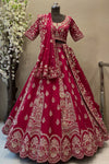 coral pink zardoshi work bridal lehenga in semi stitched design with organza dupatta