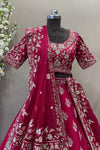 coral pink zardoshi work bridal lehenga in semi stitched design with organza dupatta