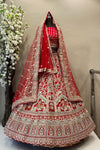 Red Bridal Lehenga with Embroidery & Poath Moti Work - Double Dupatta Set | Traditional Wedding