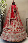 Red Bridal Lehenga with Embroidery & Poath Moti Work - Double Dupatta Set | Traditional Wedding