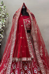 Red Silk Bridal Lehenga with Embroidery & Beads Work - Double Dupatta | Premium Wedding