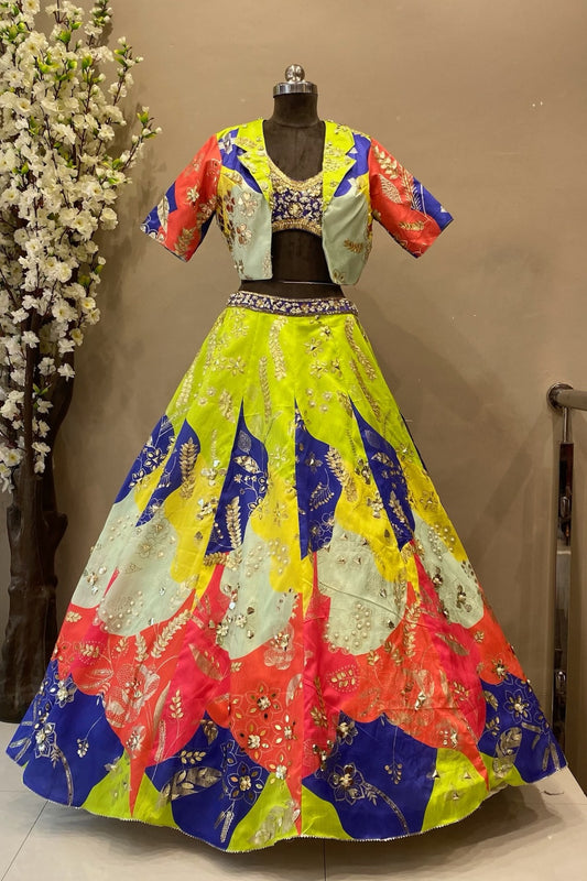 Multi Color Sangeet Wear Lehenga with Short Jacket | Contemporary Celebration Outfit