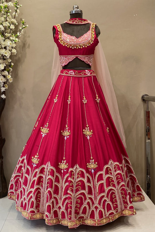 Rani Pink PDP Inspired Handwork Lehenga with Customization Options | Designer Collection