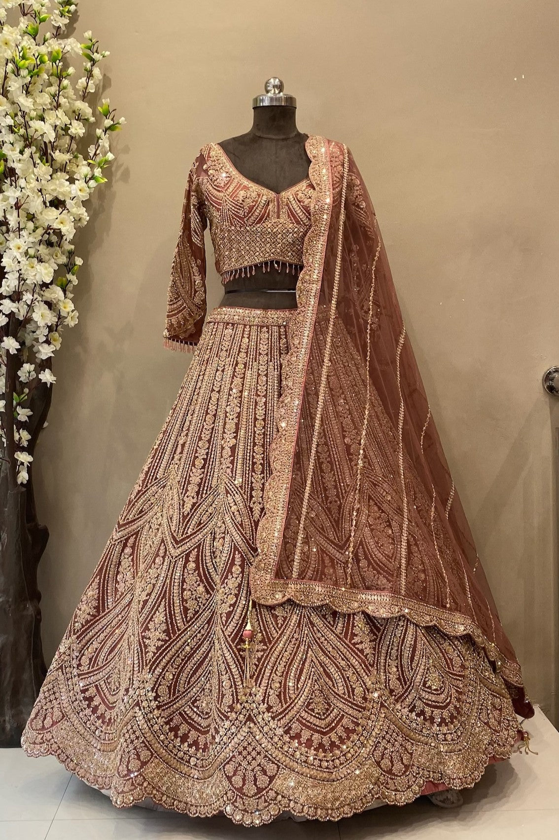 Premium Dark Onion Color Reception Wear Lehenga | Sophisticated Evening Elegance