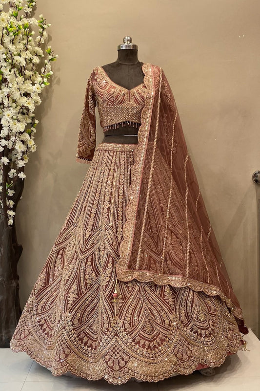 Premium Dark Onion Color Reception Wear Lehenga | Sophisticated Evening Elegance