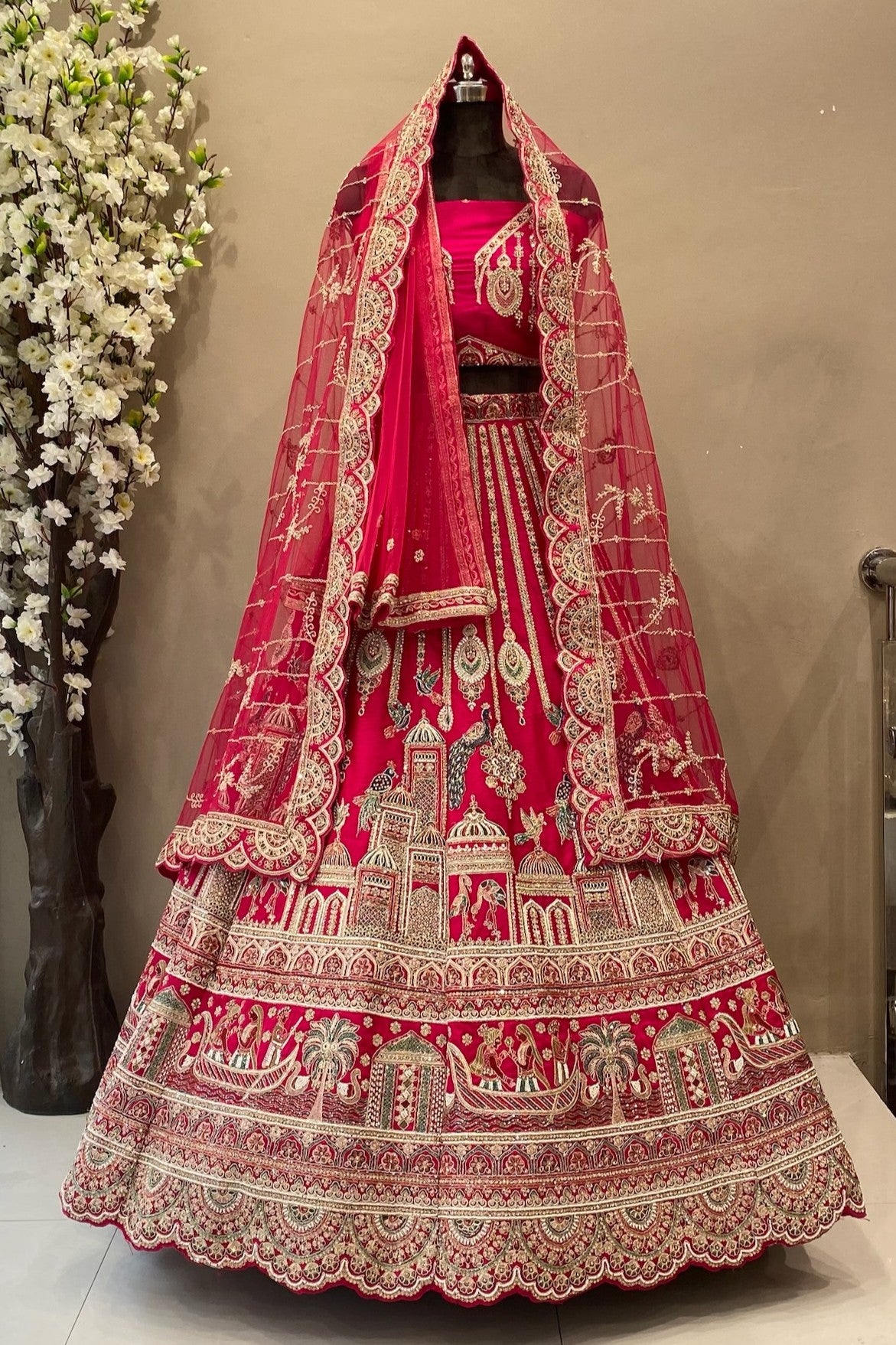 Rani Pink Bridal Lehenga with Double Dupatta Semi-Stitched | Royal Wedding Design