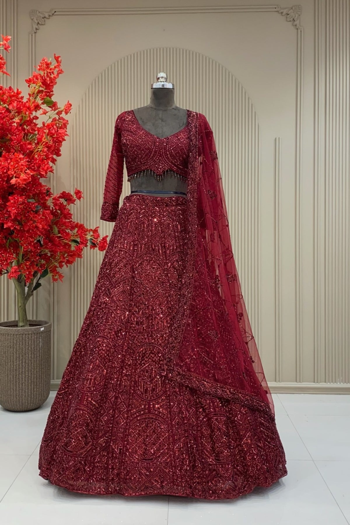 Emerald Green lehenga in heavy Beads work