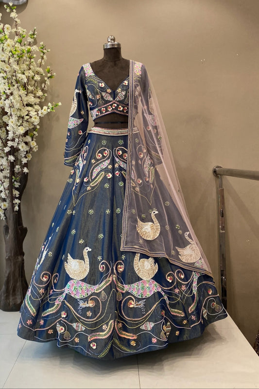 PDP Inspired Tissue Fabric Lehenga with Handwork Design | Designer Collection