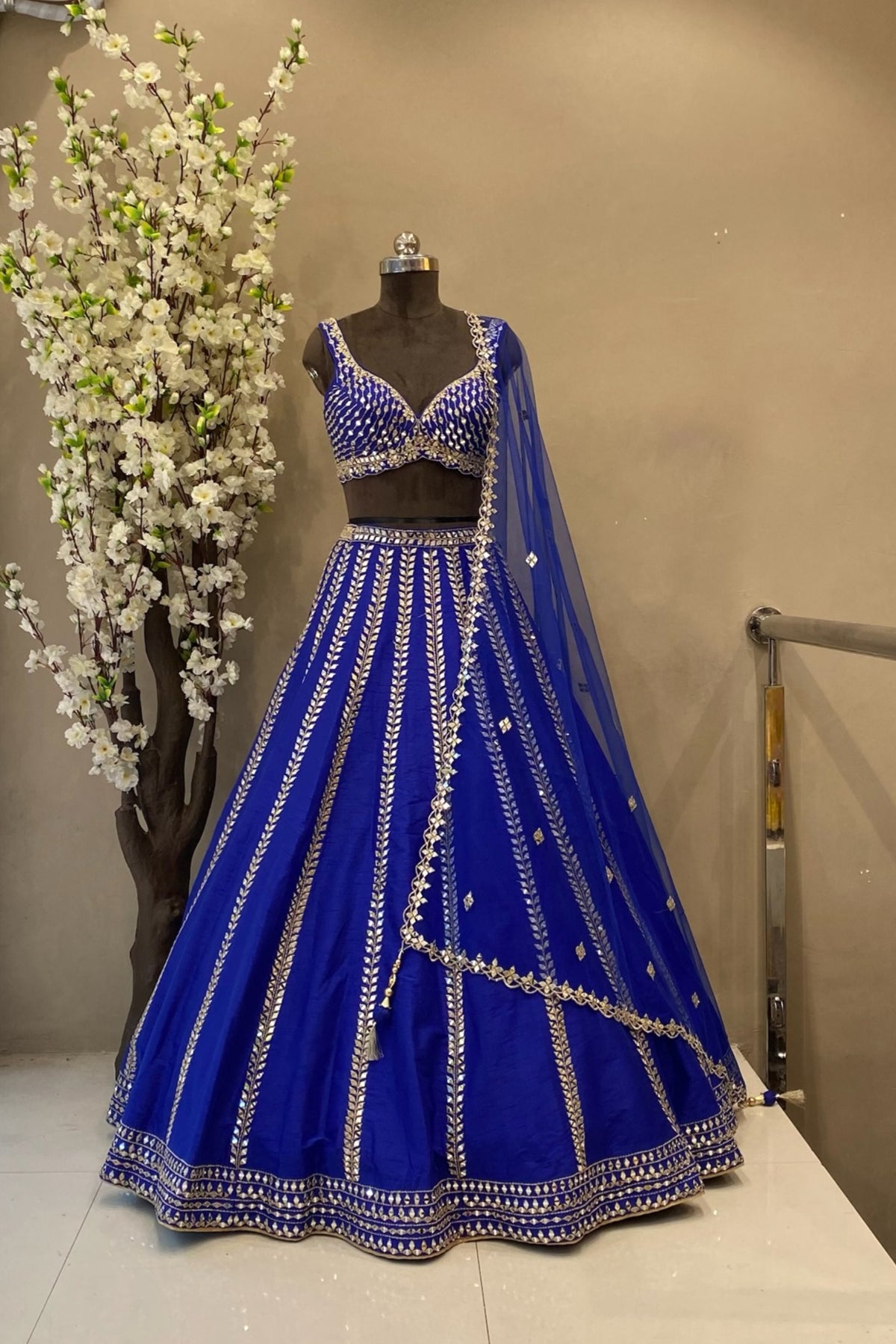 Mirror Work Silk Lehenga Choli - 3 Color Options |Bridal Collection