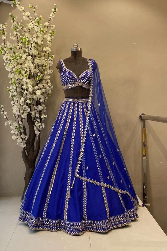 Mirror Work Silk Lehenga Choli - 3 Color Options |Bridal Collection