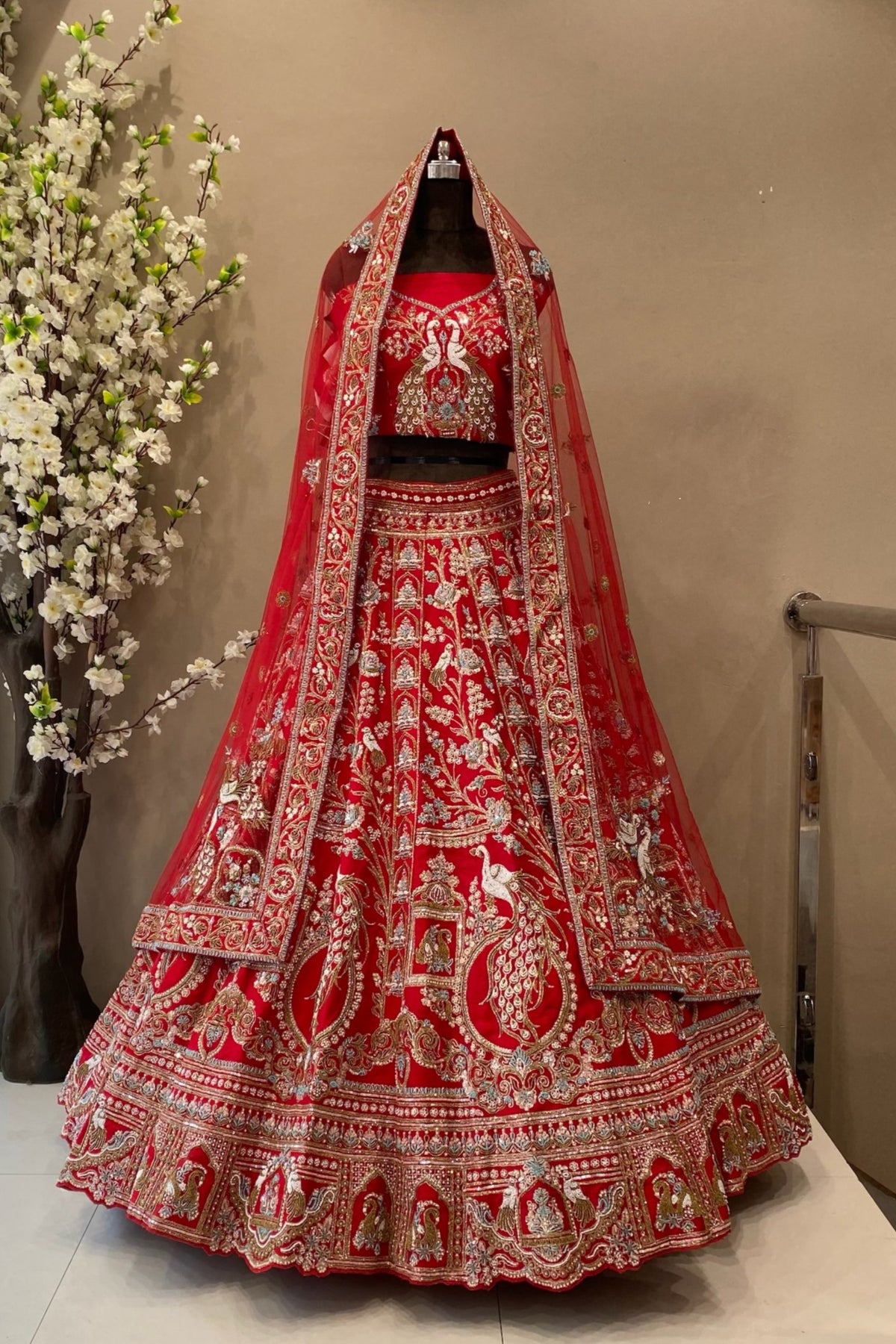 Red Handcrafted Bridal Lehenga Choli - Luxury Wedding Lehenga