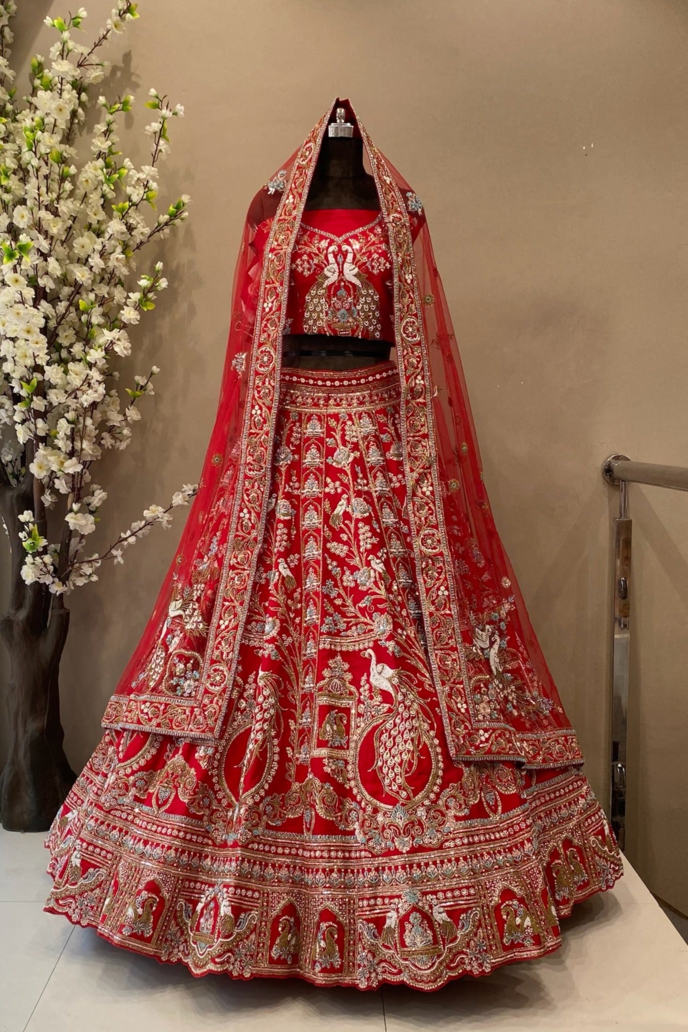 Red Handcrafted Bridal Lehenga Choli - Luxury Wedding Lehenga