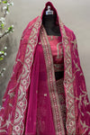 Rani Pink Tissue Fabric Bridal Lehenga with Double Dupatta - Luxury Wedding Wear