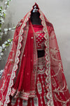 Designer Inspired Red Bridal Lehenga with double dupatta