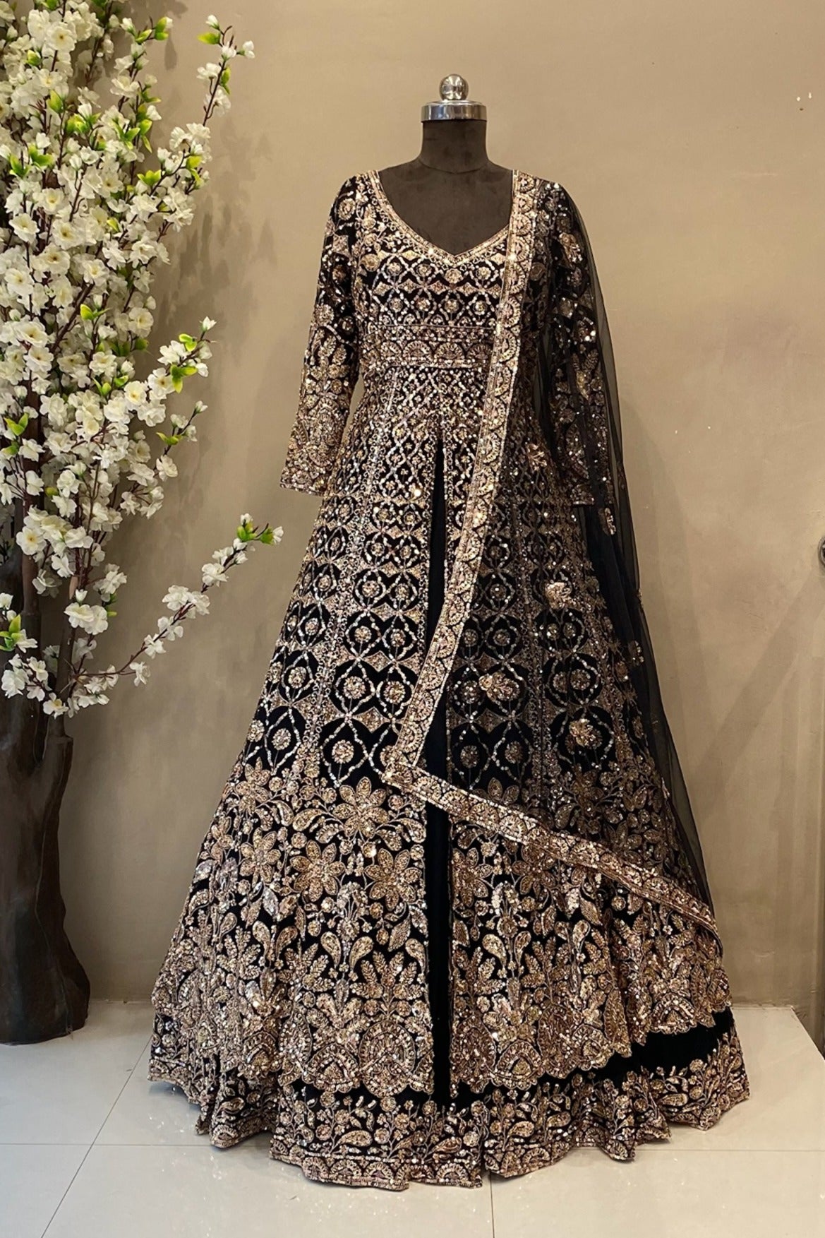 Black Indo-Western Design with sequin work and heavy dupatta