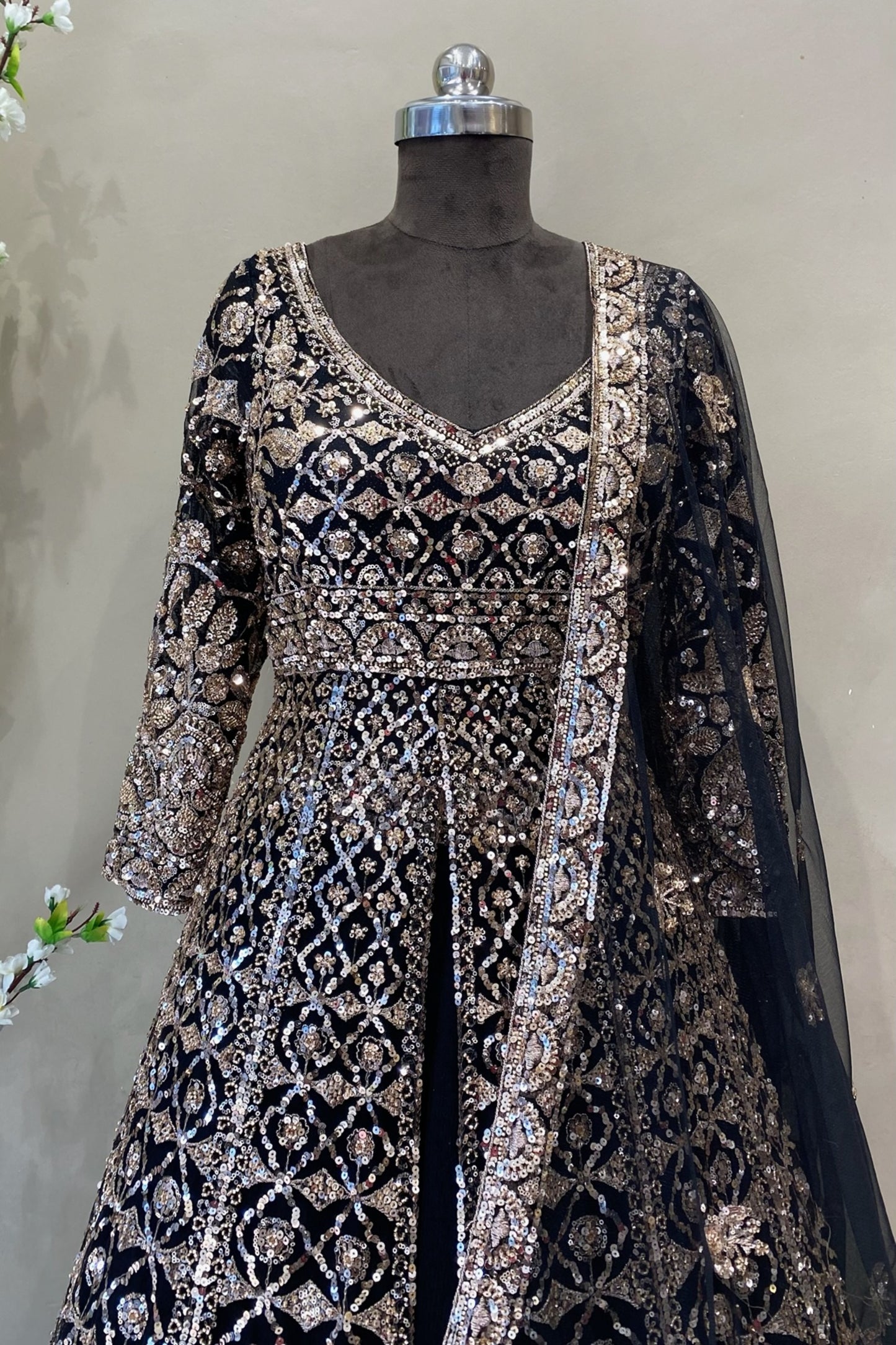 Black Indo-Western Design with sequin work and heavy dupatta